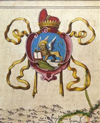 Blazon da República de Veneza enfeita o leão de São Marcos. Século XIX