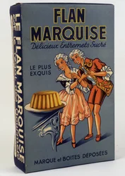 Caixa de produto "Flan Marquise": Deliciosos entremeses doces", n.d. século XIX