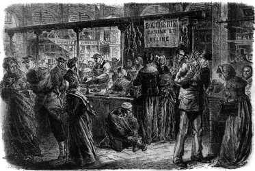 Canino e felino de açougue em Paris em 1870