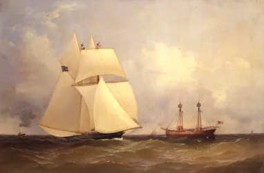 Cambria passando Sandy Hook após a corrida transatlântica, 1870