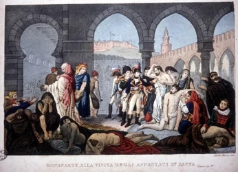 Campanha (Expedição) do Egito (1798-1801): Napoleão visitando os pestilentos Jaffa no Egito, por volta de 1800.