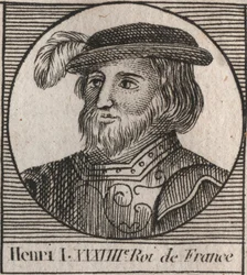 Capetians Dynasty: Retrato de Henrique I (1009-1060), Rei dos Francos de 1031 a 1060 - Henrique I (1009-1060) Rei da França - gravura de "Instruction sur l