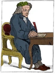 Carta de jogar da República Francesa (1793), proclamada na Convenção Nacional em 21/09/1792, após a queda dos reinos: a personagem do filósofo com as feições do escritor e filósofo francês François-Marie Arouet, dito Voltaire (Franco