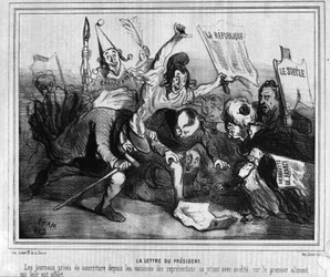 Desenho animado sobre a campanha eleitoral para a primeira eleição presidencial de 10 de dezembro de 1848 com a Batalha dos Jornais.
