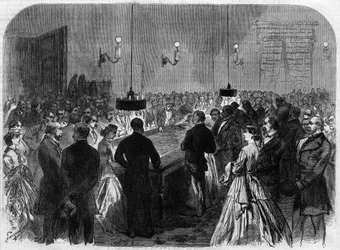 Sala de jogos de casino na Alemanha, numa cidade aquática. Gravura depois da pintura de Hogson Gravura em "O Universo Ilustrado".