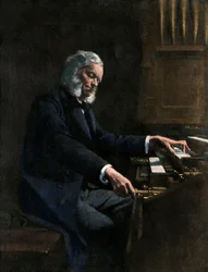 Cesar Franck (1822-1890) tocando órgão na igreja Saint Clothilde em Paris (França) - Ilustração colorida