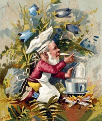 Carácter de anão ou cozinheiro farfadet. Cromolitografia do século XIX.