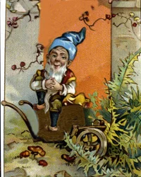 Carácter do anão ou do farfadet sentado. Cromolitografia do século XIX.