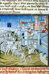 Charles Martel em Poitiers, 732 - Miniatura do século XIV (ref. 512, 074r) Pedido de autorização para a Biblioteca Municipal de Toulouse (tel: 05 62 27 66 66)