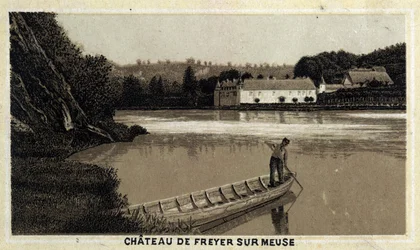 Chateau de Freyer sur Meuse (Freyer-Sur-Meuse), Bélgica. Cromolitografia do final do século XIX.