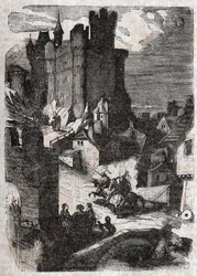 Chateau de Marganor - Gravura de 1851 de "Roland furieux" (Orlando furioso) (século XVI) de Ludovico Ariosto, conhecido como Ariosta - Edição traduzida do italiano pelo Conde de Tressan e publicada por Gustave Harvard 1851