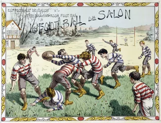 Crianças a jogar rugby - desenho, final do século XIX