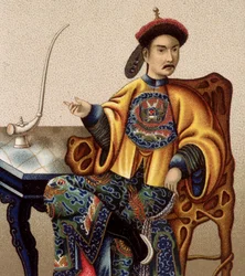 Aristocrata chinês sentado fumando ópio - sd século 19