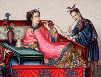 Aristocrata chinês sentado fumando ópio - sd século 19