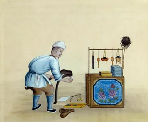 Tesoura de afiar chinês para cortar lingotes de prata. Desenho do século XVII. Paris. B N
