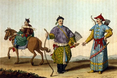 Mandarins militares chineses de diferentes épocas - in" Le costume ancien et moderne" de J. Ferrario, ed. Milão