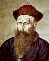 Retrato chinês de Johann Adam Schall von Bell (1592 - 1666), um missionário jesuíta alemão que dirigiu o observatório astronômico em Pequim.