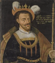 Christophe de Baviere (Christophe III roi de Danemark, Suede et Norvege) - Christopher de Baviera (1416-1448), Rei da Dinamarca, Suécia e Noruega, Anónimo . Óleo sobre tela. Dimensão : 78x56 cm. Nationalmuseum Stockholm