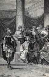 Cineas importante conselheiro do rei Pirro tentando negociar com os romanos após a Batalha de Heraclea 280 AC, Engraving 1884
