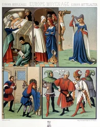 Fantasias civis na Idade Média do século XIV ao XV. Em "O traje histórico" de A. Racquet