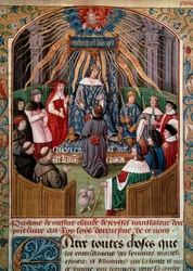 Claude de Seyssel (falecido em 1520) oferece seu livro ao Rei Luís XII (1462-1515) Miniatura de Claude de Seyssel "La Grande Monarchy de France".