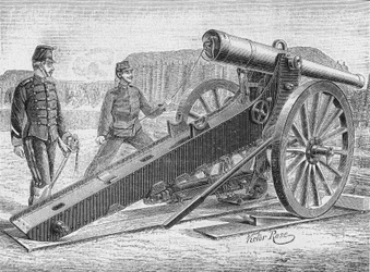 A arma de cerco do Coronel de Bange de 155 mm. In" Album de la Science", Éditions Jouvet