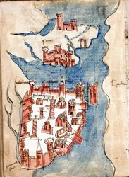 Constantinopla, mapa manuscrito de Veneza do século XV.