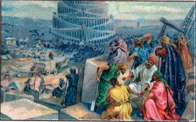 Construção da Torre de Babel. Cromolitografia do final do século XIX.