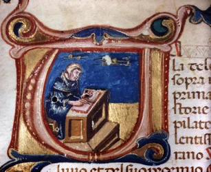 Copista monge. Manuscrito do século XIII. Biblioteca Trivulziana, Milão