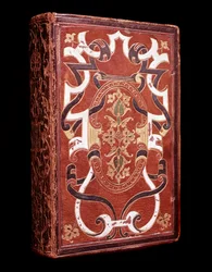 Cópia da Bíblia Sagrada em latim pertencente a John Grolier de Servieres (1479-1565), tresorista e bibliófilo, para a encadernação do maroquim vermelho (Bíblia com encadernação de Grolier) Chantilly musee Conde