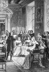 Corneille lendo sua tragédia de Polyeucte no Hotel de Rambouillet - no "Histoire de France desde os tempos mais remotos até 1789" de M. Guizot