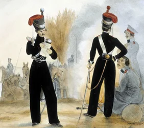 Soldados cossacos da pequena Rússia por volta de 1840.