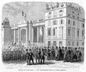 Golpe de Estado: prisão de deputados na Câmara Municipal do 10º arrondissement de Paris, a 2 de Dezembro de 1851.