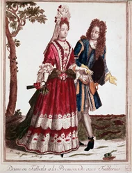 Casal caminhando no Jardim das Tuileries, Paris (Gravura