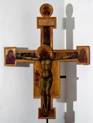 Crucificação "INRI" na cruz. Pintura anônima em madeira. Século XV Savona, Pinacoteca Civica