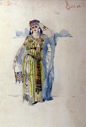 Traje Dalila para o primeiro ato da ópera "Sansão e Dalila" de Camille Saint Saens (Saint-Saens). 1877