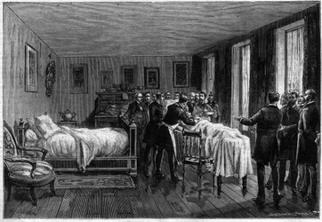 Morte de Leon Gambetta (1838-1882) político francês - a autópsia - no "The Illustrous Journal" de 1883 -