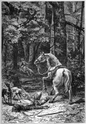 Morte de Rufus, Guilherme, o Vermelho (Rei Guilherme II) morto por uma flecha enquanto caçava na Nova Floresta