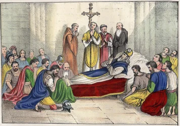 Morte de Santo Agostinho (354 - 430). Gravura em "L