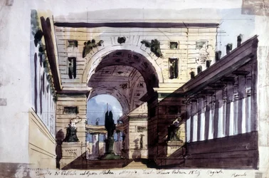 Decoração da ópera "Medéia" de Luigi Cherubini (1760-1842), compositor italiano, representando o Templo de Pallade