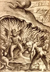 Descrição do inferno depois de um trabalho do século XVII.