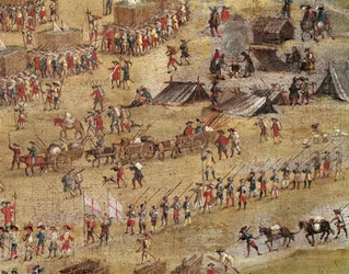 Detalhe das tropas de Richelieu durante o cerco de La Rochelle (óleo sobre tela, cerca de 1640)