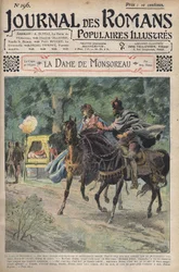 A Diane ligou do marido enquanto cavalgava com o seu amante Bussy. Ilustração do romance "" La Dame de Monsoreau", de Alexandre Dumas. Em "" Journal of Illustrated Popular Novels "".