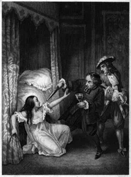 Diane de Joannis de Châteaublanc de Roussan, marquesa de Ganges (1635-1667), assassinada pelos seus dois cunhados, o abade e o cavaleiro de Ganges. Gravura de 1847.
