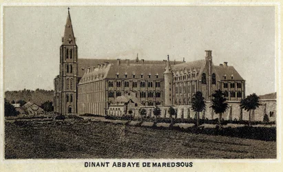 Dinant, Abadia de Maredsous, Valónia, Bélgica. Cromolitografia do final do século XIX.