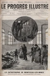 Desastre do poço Sainte Eugenie ou desastre de Montceau les Mines (Montceau-les-Mines) na Borgonha em 1895 - gravação em "Le Progres illustrious" de 1895