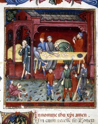 Distribuição de pão e sapatos a velhos e pobres. 1422.