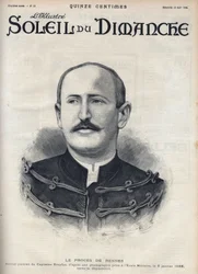 Caso Dreyfus: retrato de Alfred Dreyfus (1859-1935) após a sua degradação durante o julgamento de Rennes. Gravura em "Le sun-du-dimanche", 13 de agosto