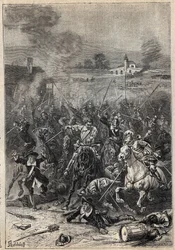 Egorgement of the Puritans - ilustração do século XIX para o romance histórico "Os Puritanos da Escócia" (Old Mortality) de Walter Scott (1771-1832)