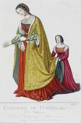 Eleonore de Portugal (1434-1476), esposa de Frederic III de Habsburgo, imperador alemão (1415-1493). Gravura do século XIX.
